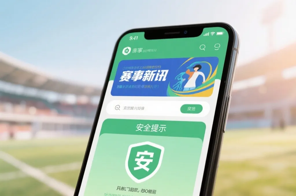 手机屏幕上显示赛事资讯与安全提示的抽象场景